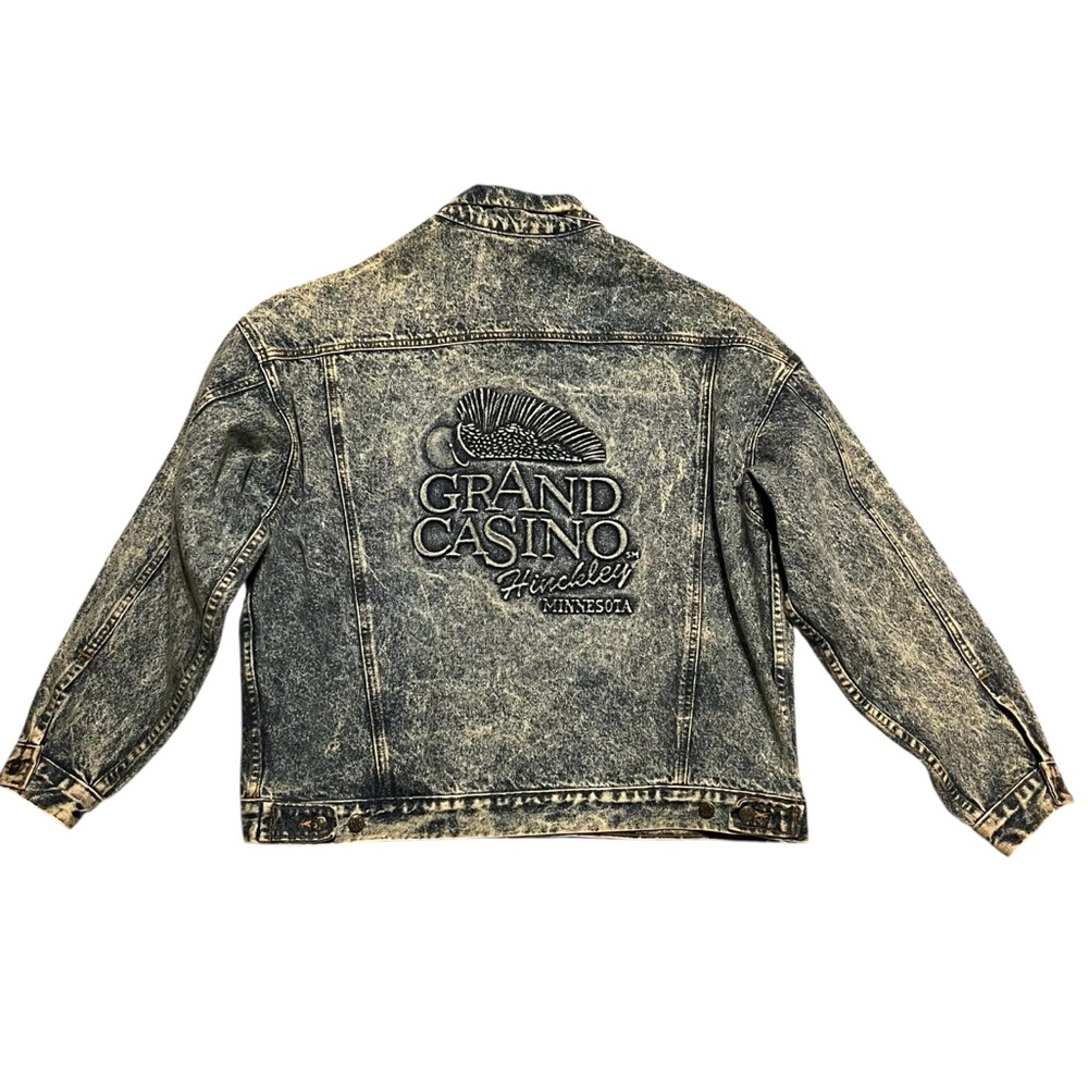 Vintage‎ Grand Casino Hinckley ACID WASH DENIM JACKET XL Made in USA Jean jacket